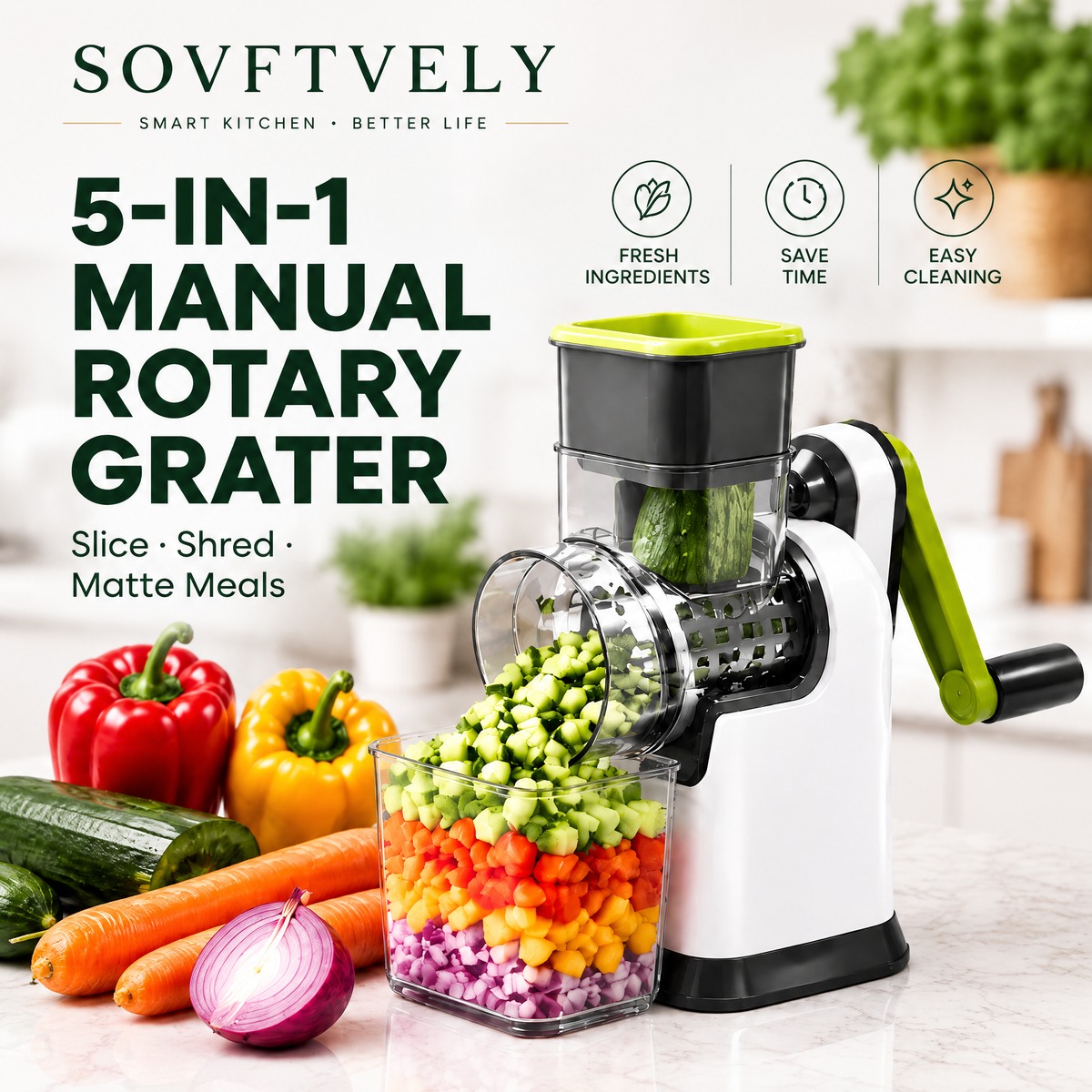 SOVFTVELY®5-in-1 Manual Rotary Grater