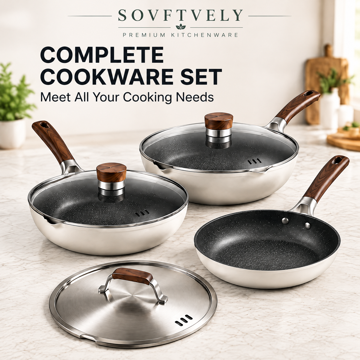 SOVFTVELY®Premium Nonstick Frying Pan with Glass Lid